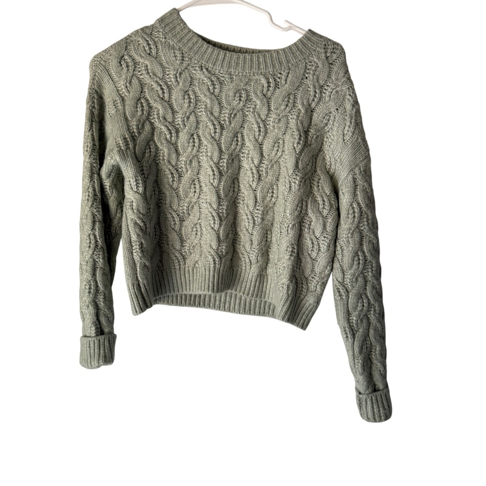 Jessica Simpson Cable Knit Sweater Green Pullover‎ Soft Coquette Fisherman
